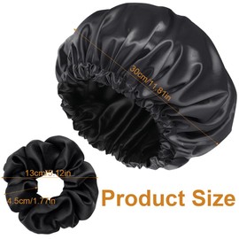 KCOQINA 1 x Sleeping Cap + 2 Hair Bands, Satin Bonnet Night Sleep Hat, Adjustable Sleeping Cap, Headgear, Soft Headband, Sleep Cap, Silk with Elastic Band for Women and Girls, Ferrous