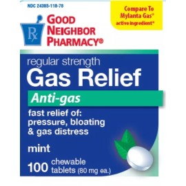 ON CONTAINER GNP Gas Relief Anti-Gas 100 Chewable Tablets Pressure, Bloating & Gas Distress