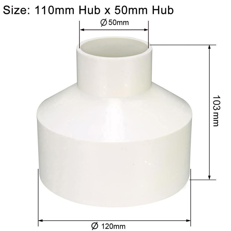 TOP-VIGOR 1Pcs PVC DWV Reducing Coupling, 110mm x 50mm Socket