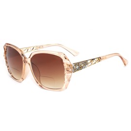 JM Bifocal Reading Sunglasses, Oversized Sun Reader Glasses for Women UV Protection Outdoor Brown +1.5