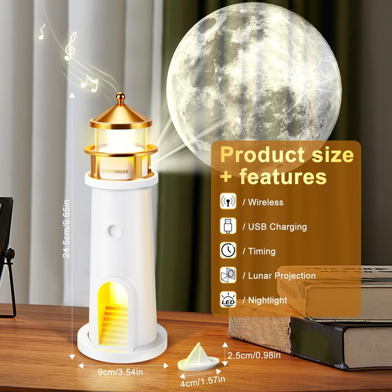 Light House with LED Light Moon Projection Lighthouse Decoration, Lighthouse