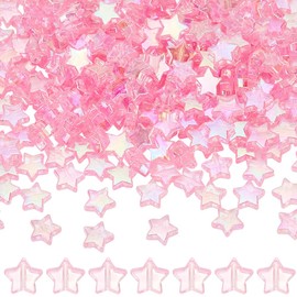 SUNNYCLUE Pack of 300 10 mm Pink Star Beads Pink Transparent Acrylic Star Beads from Colour Clear Cute Pony Spacer Loose Bead for Jewellery Making Charm Bracelet Necklace Earring Accessories DIY