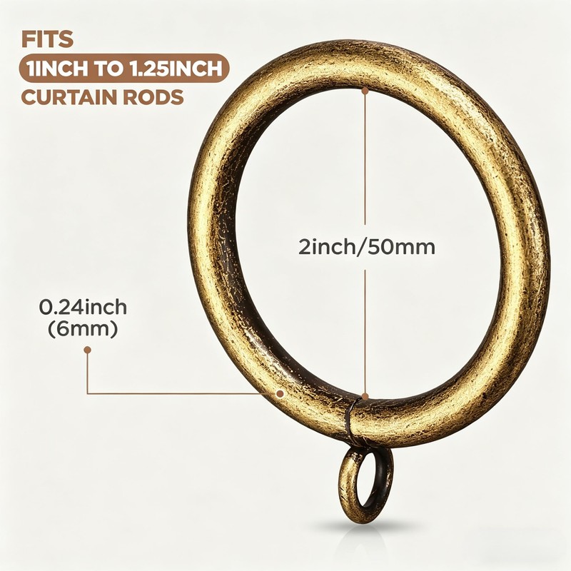 24 PCS Curtain Rings, 2 Inch Thickened Curtain Rings Metal