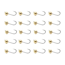 ALICHINO Tungsten Fly Tying Jig Heads for Fly Fishing Small Round Ball Crappie Jig Heads Tungsten Nano Jigs Kit Tungsten Beads with Hook (Gold 20pcs, 3.5mm, 1/80oz #12)