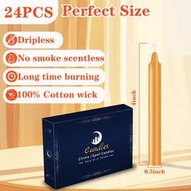 24 Pack Golden Spell Chime Candles – Premium Mini Unscented Taper Candles for Rituals, Prayer, Birthdays, Meditation, Altar, Spells, Chime Candles - 4 Inch Tall - Ideal for Witches