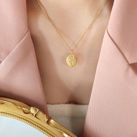 W WEILIRIA Bohemian Rose Pendant Necklace Metal Oval Necklace Chain Minimal Flower Necklace Jewelry for Women and Girls Gifts