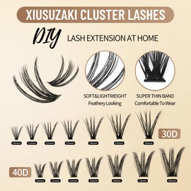 XIUSUZAKI Lash Clusters D Curl DIY Eyelash Clusters 30D+40D 280pcs Cluster Lashes 10-16mm Cluster Eyelash Extensions Individual Lashes Wispy Soft Lash Extensions At Home(30D+40D 0.07D,10-16mm Mixed)