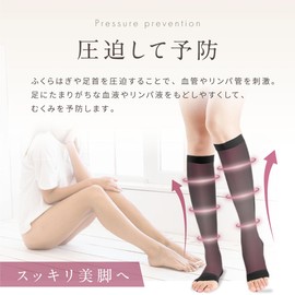 bh life Women's Compression Socks, For Night, Airplanes, Large Sizes, For Pregnancy, Open Toe, Calf Support, For Sleeping, Beige 3 pairs