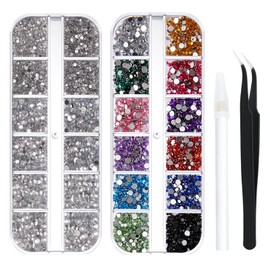 TAVVKE 1400-1600Pcs Rhinestones for Nail Art Glass Crystals,6 Size(ss4-ss16) Nail Gems Flatback Rhinestone for Crafts,Jewels Diamonds Stone Kit with Picking Pen and Tweezers(Mixed+White)