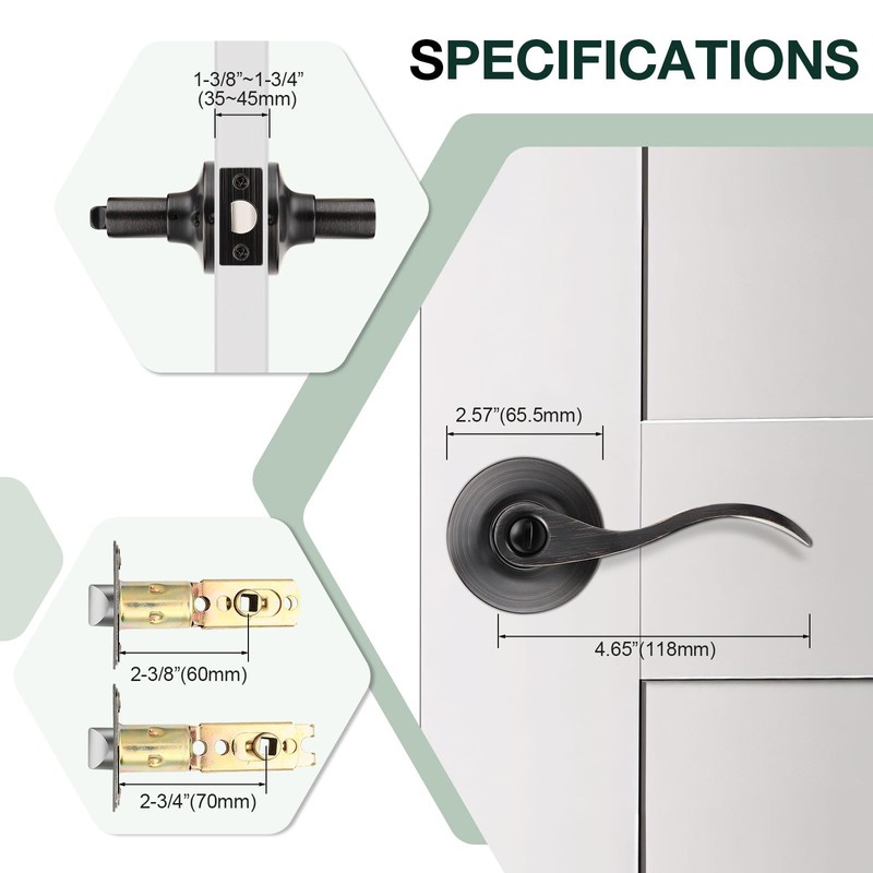 GOBEKOR 2 Pack Privacy Door Levers Interior Oil Rubbed Bronze