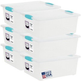 Tribello 6-Pack 12 Qt Stackable Plastic Storage Bins with Lids Clip Box, Organizing Solution for Crafts, Supplies and Office Items (Teal)