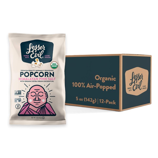 Lesserevil Organic Popcorn, Salt (00124371), Himalayan-Pink-Salt, 5 Ounce (Pack of 12), 60 Ounce