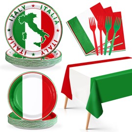 98Pcs Italian Flag Birthday Party Supplies Italy Flag Party Plates Napkins Forks Tablecloths White and Green Italy Flag Paper Tableware Sets for Italy Party Family Gathering Decorations Serves 24