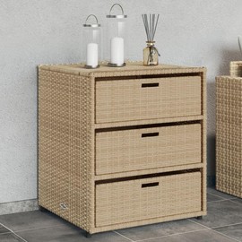 vidaXL Outdoor Patio Storage Cabinet-Beige Poly Rattan w/3 Drawers & Steel Frame, Weather-Resistant 21.7"x23.2"x27.2"