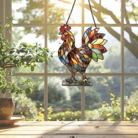 Rooster Ornaments Decor for Window Hanging, Gift for Rooster Lovers, Farm Animals Home Wall Room Hanging Decorations, Flat 2D Acrylic Ornament
