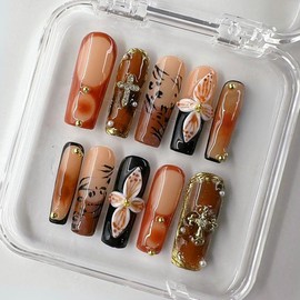 NailPhoria 3D Collections 10PCS Handmade Press On Nails REUSABLE Gel / Acrylic Fall 2024 - Design: spring blush, Nail Bed Size: M