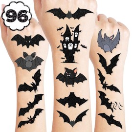 100 piezas de tatuajes temporales de murciélagos para Halloween, suministros de decoración para fiestas de cumpleaños, regalos de murciélagos aterradores para Halloween, lindas pegatinas de
