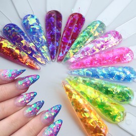 12 Grid Color Holographic Mermaid Nail Art Glitter, Gradient Bright ice slag Nail Art Sequins Irregular Rainbow Candy Color Nail Sequins Summer Metal foil Nail Art DIY Nail Art Decoration