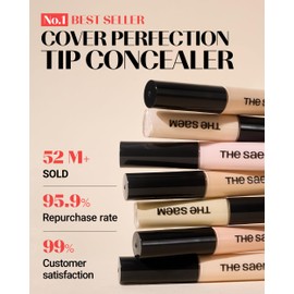 THESAEM Cover Perfection Tip Concealer 0.2 fl.oz. - 1.25 Light Beige Warm Beige for Light Skin Tones 20-21 - High Coverage Long Lasting Concealer - Korean Makeup for Dark Circles & Blemishes