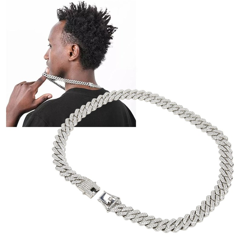 19.7in Necklace Rhombus Full Rhinestones Cool Double Layered Chain Necklace