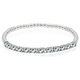 Sterling Silver Genuine, Created or Simulated Oval Gemstone Beaded Stretch Tennis Style Stackable Bracelet, 10 inch, Metal, aquamarine