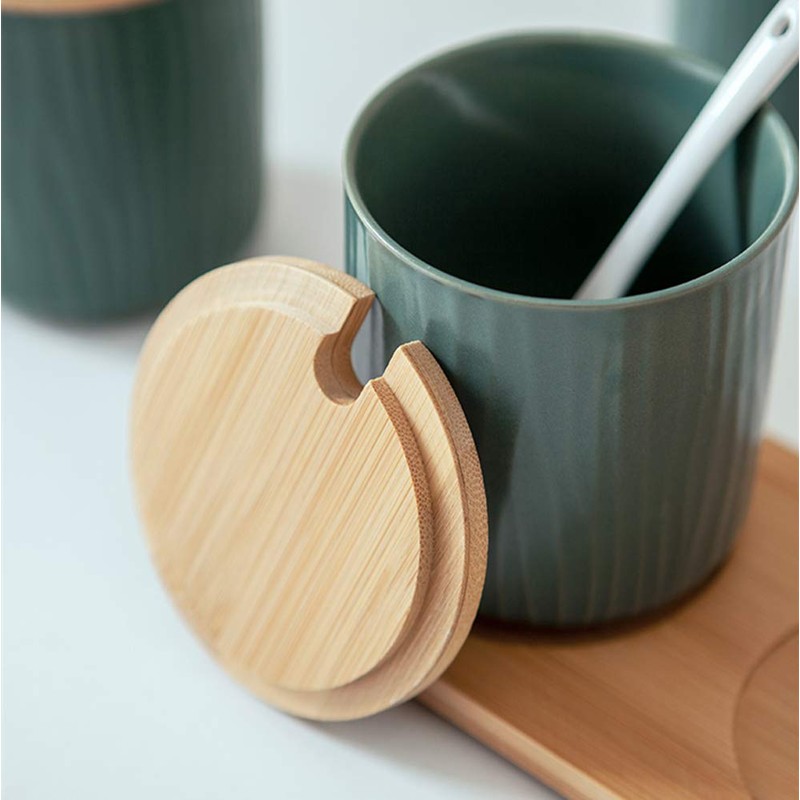 OnePine Set of 2 Sugar Bowl, Ceramic Spice Jar Condiment