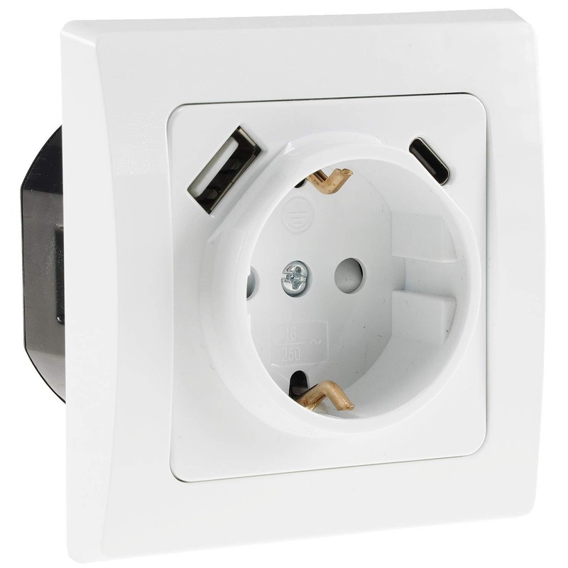 Delphi Protective Contact Socket with USB-C - Flush-Mounted 250 V