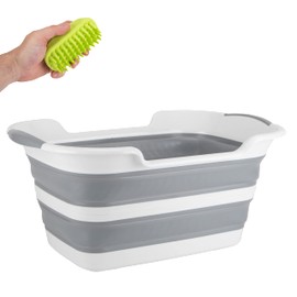 Gigco21 Collapsible Pet Bathtub with Water Drainage Hole and Plug - Foldable Plastic Basket, Wash Basin, Washing Station for Small Dogs Cats, Space Saving, Organizer, Bucket, Bin, Storage