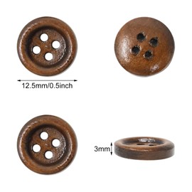 Honbay 200PCS 12.5mm 1/2 Inch Antique Brown Round Wooden Buttons 4 Holes Sewing Decorative Buttons for Skirts Gloves Sweaters Shirts Hats Scarves Headbands Scrapbooking and Crafts