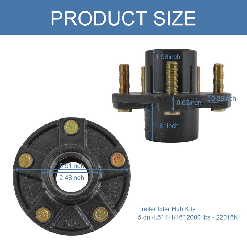 JDMSPEED 2 Trailer Idler Hub Kits 5 on 4.5" Replacement