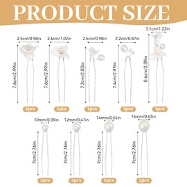 Nyvralora 13 Pcs Bridal Hair Pins White Ceramic Flowers Pearls Clips Silver U Shaped Styling Wedding Hair Accessories for Women Girls Bride Bridesmaid