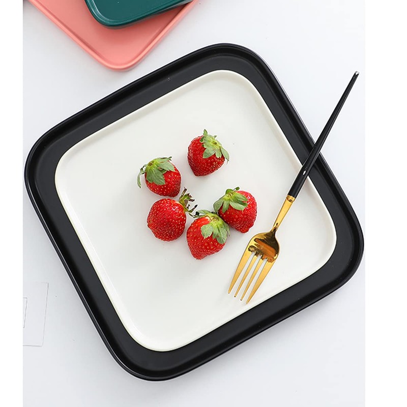 AIYoo Porcelain Dinner Plates Black 6 Inch Square Ceramic Dinner