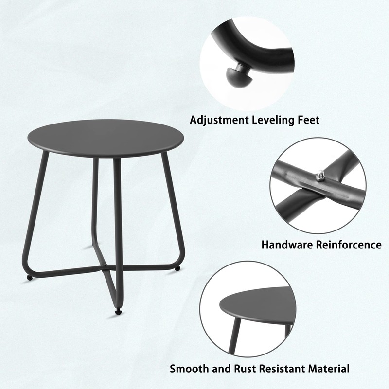 Meluvici Patio Small Side Table Waterproof Round Metal Steel Weather