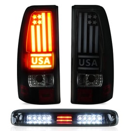 Tail Light + 3rd Brake Lamp for Chevy Silverado 1500 2500 1999-2002, 1500 2500 HD 2001-2002, GMC Sierra 1500 2500 1999-2003, 1500 2500 HD 2001-2003 Third Cargo High Mount Stop Light Rear LED Taillight