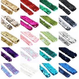 Elasticated Stretch Sequin Trimming 2cm and 3cms Wide 20 Metallic Colors Trim Craft Ribbon for Costume Dressmaking Cocktail Wear,Decoration Embellishment Stretches [Jade Blue Glitz, 4 Yard (2 Line)]