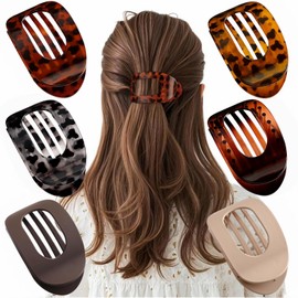 AerLiia 6 Pcs Flat Hair Claw Clips for Women Curved Design Hair Clips for Thin,Thick Hair,Lay Down,Driving Strong Hold Round Comfortable Matte Solid Flat Claw Hair Clips Women Fashion Hair Accessories