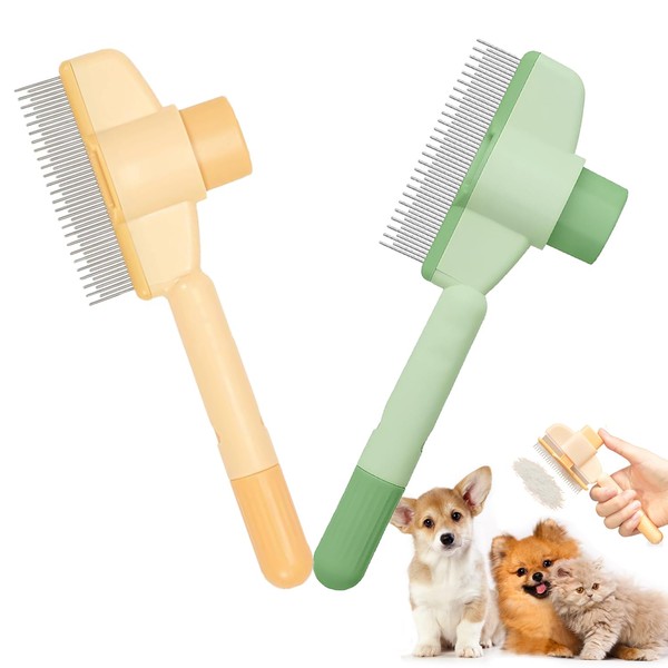 Pack of 2 Fellblitz Cat Brush, Self-Cleaning Flea Comb for