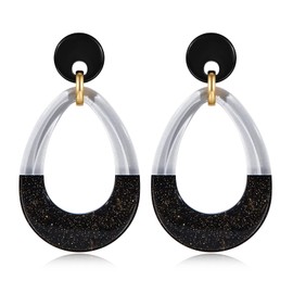 Large Black Drop Acrylic Dangle Earrings for Women Big Black Geometric Acrylic Statement Waterdrop Earrings for Party Vacation
