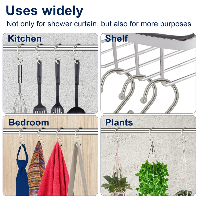 Metal Shower Curtain Hooks, Set of 12, Rust Proof Shower