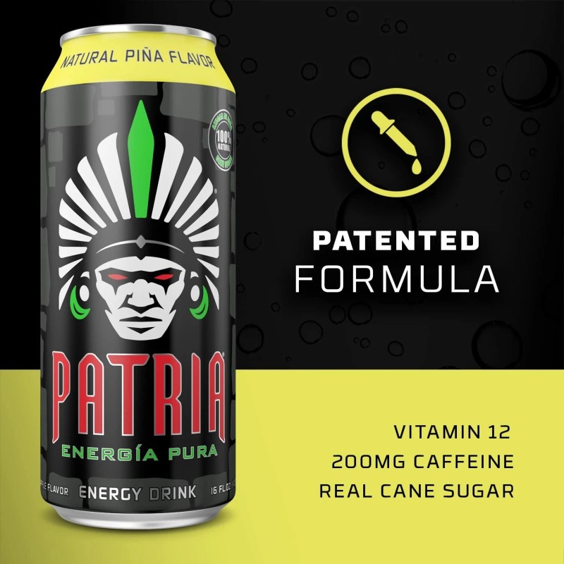 Patria Energia Pura Drink - 200mg Caffeine, Cane Sugar, 16oz