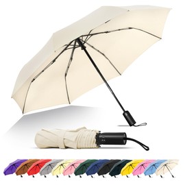 SoulRain Umbrellas for Rain, Durable & Compact Umbrella, Backpack, Purse, Portable Umbrella for Travel - Auto Open Close Strong Fiberglass(Cream)
