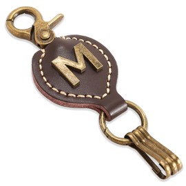 TSUI CHAN Initial Letter Keychain Brown Leather Alphabet Keychain with Easy Clasp, Key Car Key Bag Key Ring for Women Mens