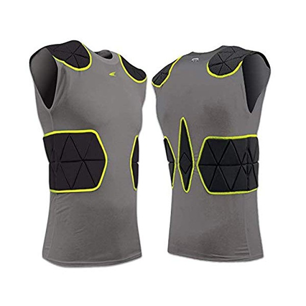 CHAMPRO Tri-Flex Football Compression Shirt with Cushion System, Charcoal, Black Inset, Youth Small
