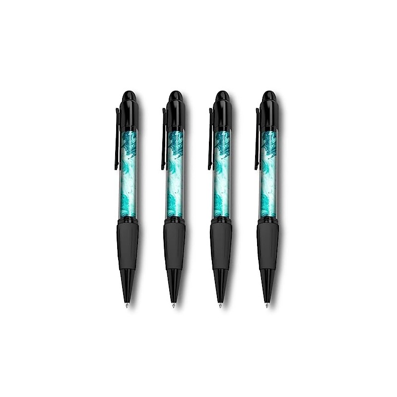 Set of 4 Black Ballpoint Pens (Photo Insert) - Teal