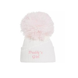 SOHOBABY™ British Made Single Pom Baby Girl Embroidered Baby Hats (UK, Age, 0 Months, 3 Months, White (Daddys Girl))
