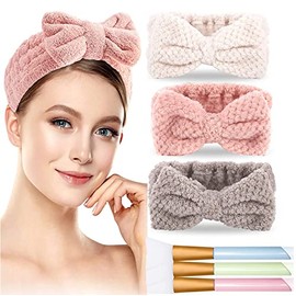 YBVABE Makeup Headband 6 Pack Kit - Soft Bow Spa Headbands & Elastic Hair Bands for Women & Girls, Includes Three Cosmetic Headbands & Three Mask Brushes