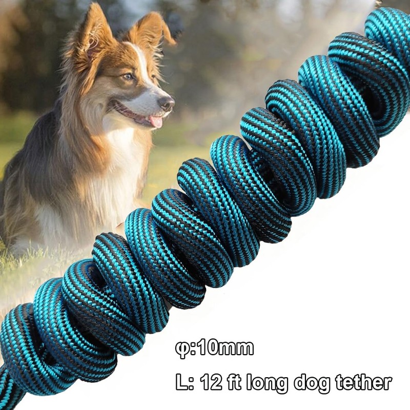 BTINESFUL Tie-Out Check Cord Long Rope Dog Leash, 8ft 12ft