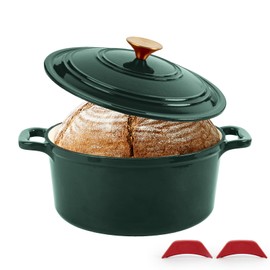 Tastedeli Enamel Cast Iron Dutch Oven with Lid, Round Casserole Pot for Bread Baking, Braising, Roasting, and Stews, Heavy-Duty, Oven Safe, Induction Compatible (4.7QT,Green)