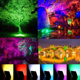 MIWAT 20W RGB LED Landscape Light, 3x4 Size IP68 Waterproof Outdoor Lamp, Plug in Night Light for Background, Party, Courtyard, Bedroom