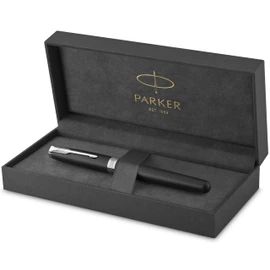 Parker Sonnet Tintenroller | Matt-Schwarze Lackierung mit Palladiumzierteilen | feine Spitze | Schwarze Tinte | Geschenkbox